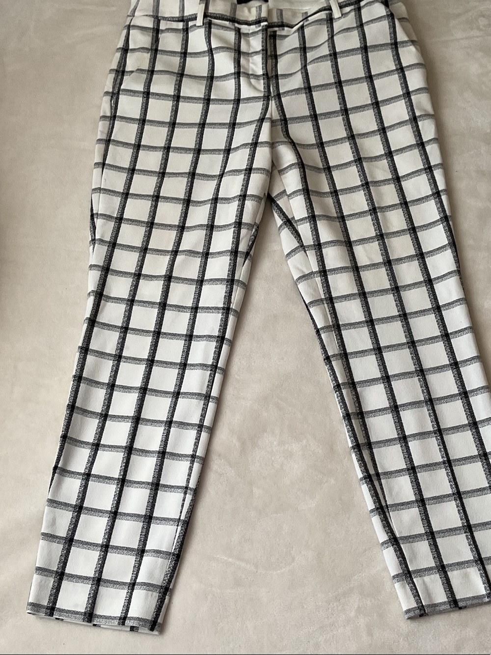 Express White Skinny Pants with Black Windowpane Grid